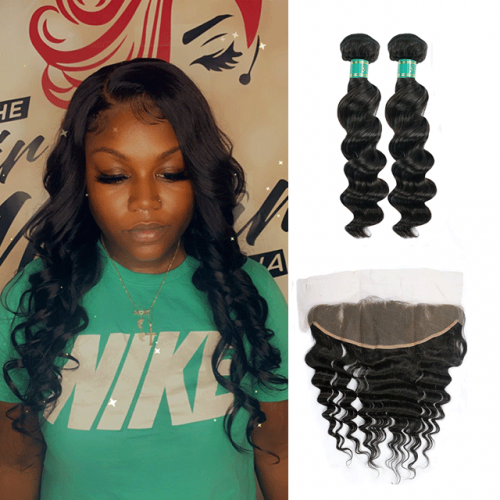 Berrys Fashion Hair Loose Wave 2 Bundles + 1 Frontal,100% reines Echthaar mit gebleichten Knoten,kein Verwicklungen, kein Verschütten